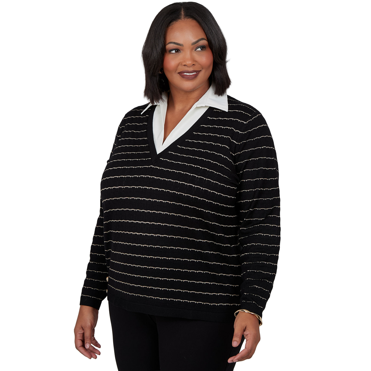 Plus Size Emaline Soiree Long Sleeve Two-in-One Stripe Sweater