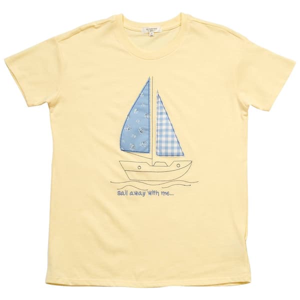 Girls (7-16) No Comment Short Sleeve Sailboat Boyfriend Tee - image 