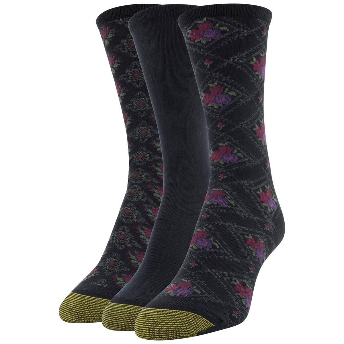 Womens Gold Toe® 3pk. Casual Diamond Floral Crew Socks