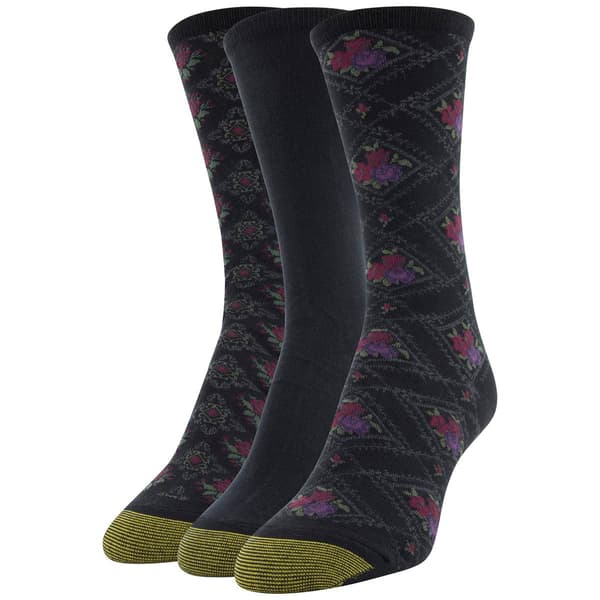 Womens Gold Toe(R) 3pk. Casual Diamond Floral Crew Socks - image 