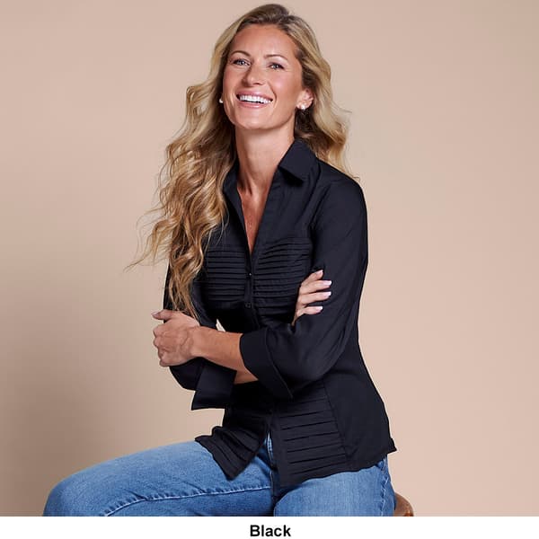 Plus Size Zac & Rachel Solid Knit To Fit Casual Button Down