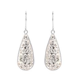 Brass Silver-Plated White Crystal Teardrop Dangle Earrings