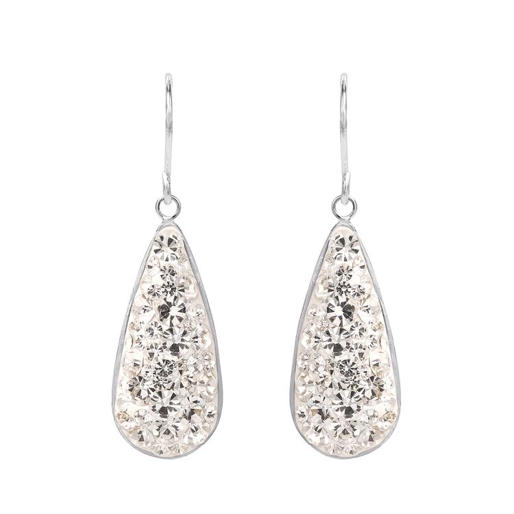 Brass Silver-Plated White Crystal Teardrop Dangle Earrings