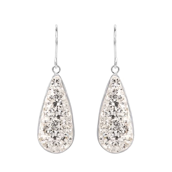 Brass Silver-Plated White Crystal Teardrop Dangle Earrings - image 