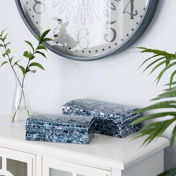9th &amp; Pike® Shell Mosaic Patterned Wood Boxes - Set of 2