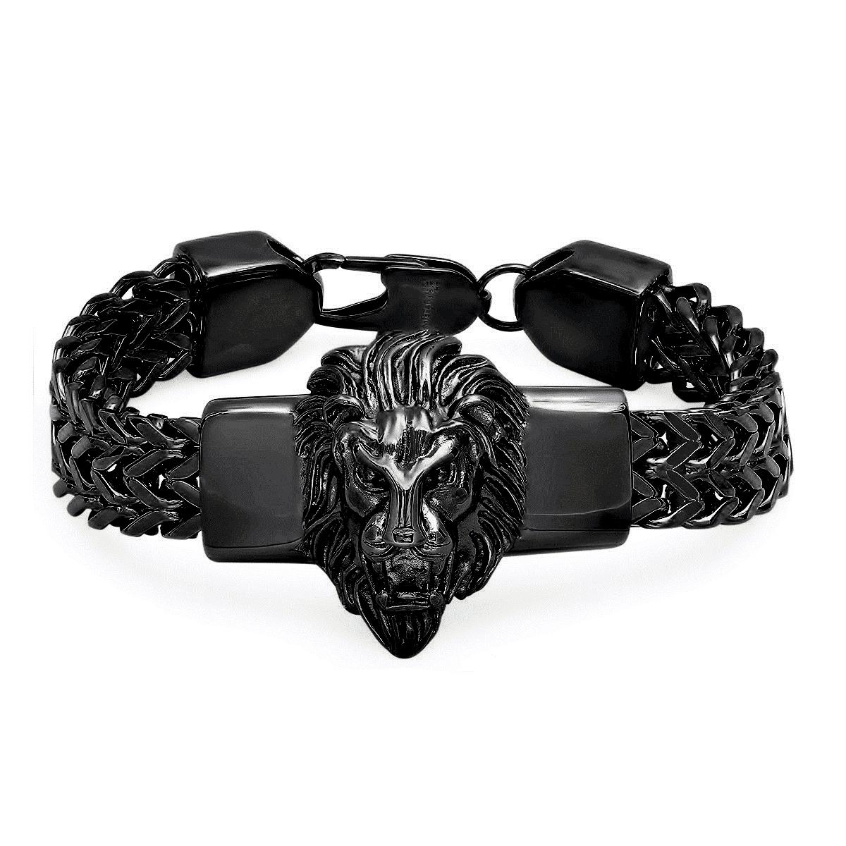 Mens Steeltime IP Plated Stainless Steel Lion Head Chain...