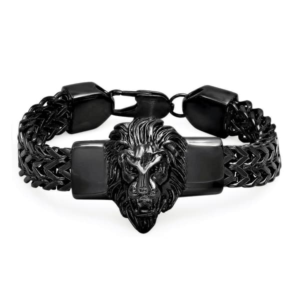 Mens Steeltime IP Plated Stainless Steel Lion Head Chain Bracelet - image 