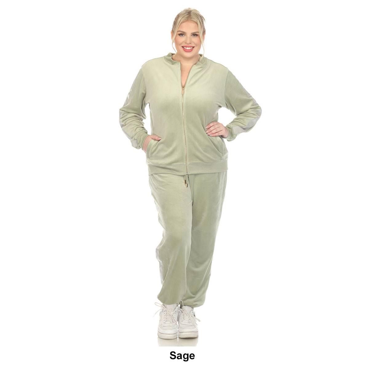 Plus Size White Mark 2pc. Tracksuit Set w/ Faux Leather Stripe