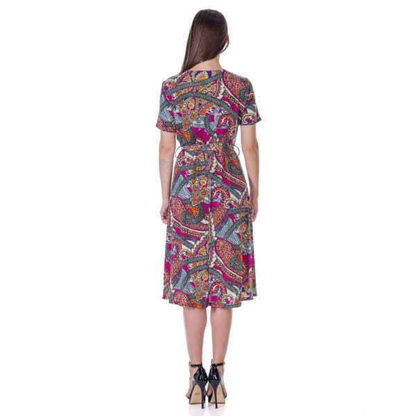 Womens 24/7 Comfort Apparel Paisley Tie Waist Midi Dress