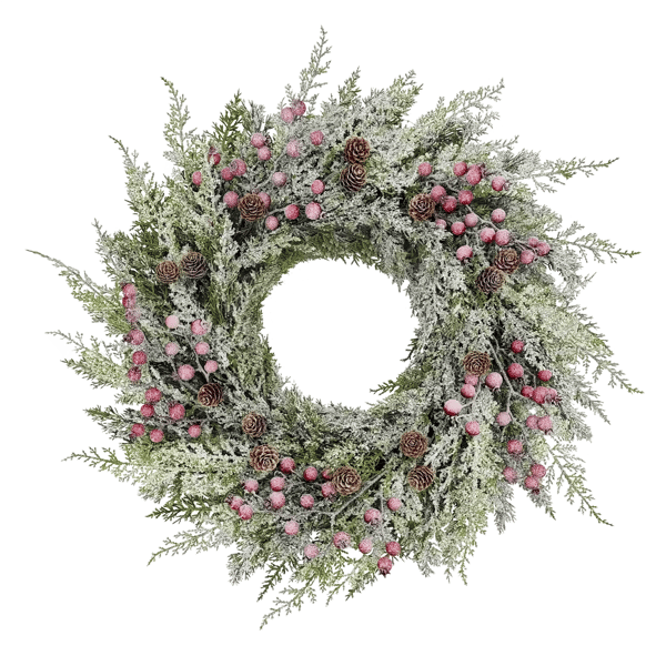 Puleo International Flocked Wreath Adorned with Pinecones