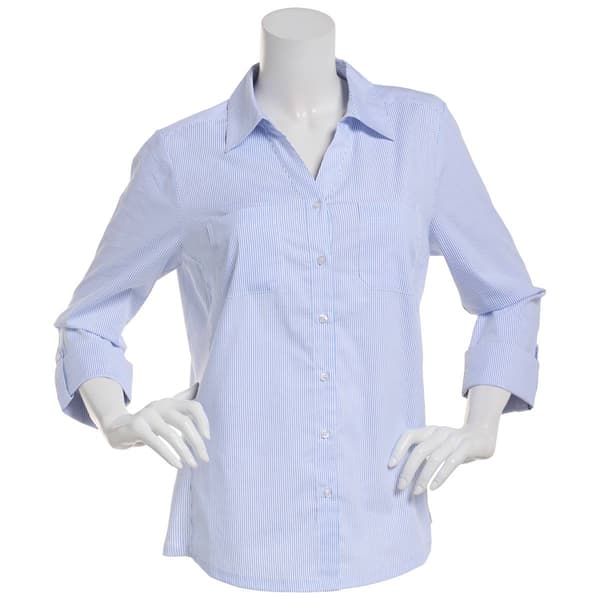 Womens Emily Daniels 3/4 Sleeve Stripe Casual Button Down