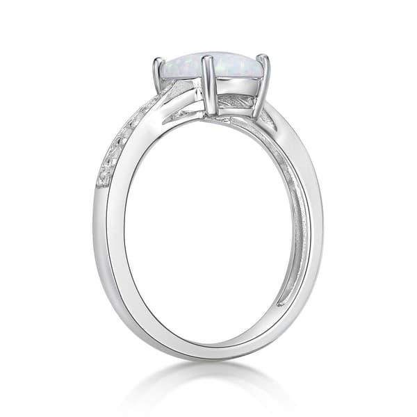Sterling Silver Ring w/ Created Opal & White Topaz Gemstones