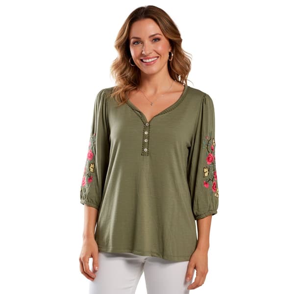 Womens French Laundry 3/4 Floral Embroidery Sleeve Blouse