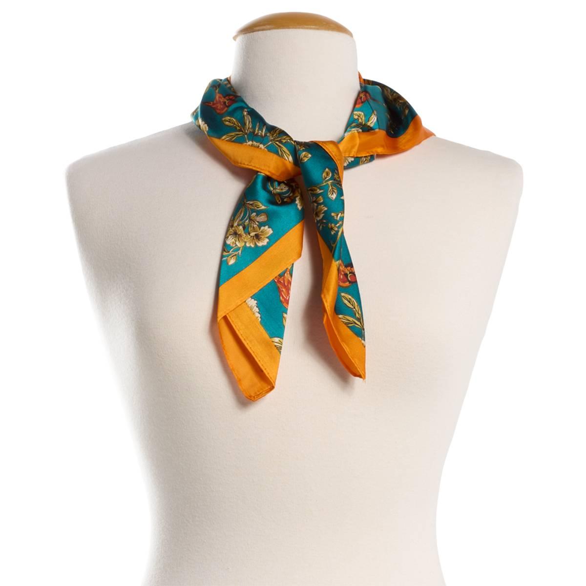 Womens Renshun Floral Square Teal Scarf
