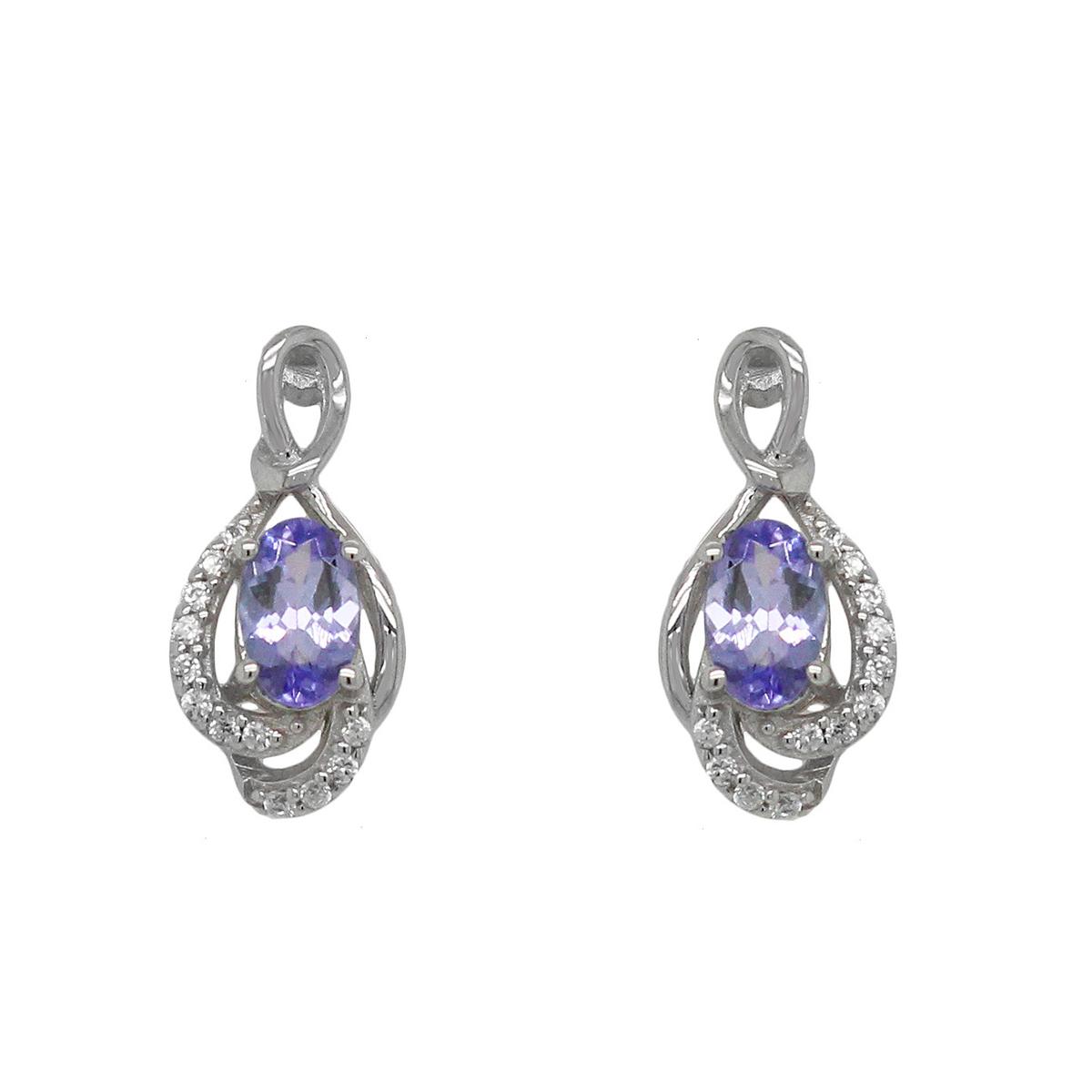 Precious Elegance™ Tanzanite/Zircon Sterling Silver Earrings