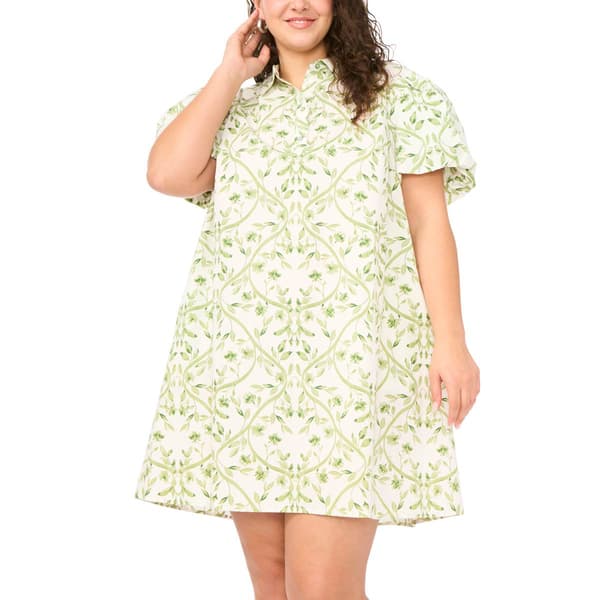 Plus MSK Puff Sleeve Print Cotton Poplin Dress - image 