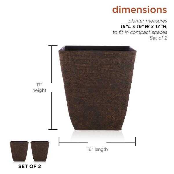 Alpine 17in. Brown Stone-Look Squared Planters - Set of 2