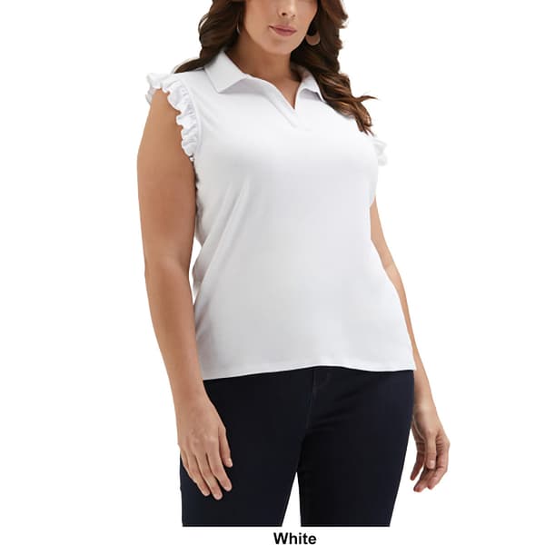 Plus Size Rafaella&#174; Flutter Sleeveless Solid Polo