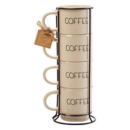 Azzure Stackable Script Letters Espresso Mugs with Rack-Set of 4