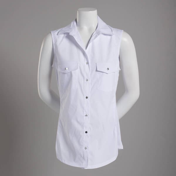 Plus Size Zac & Rachel Sleeveless Casual Button Down Pocket Blous - image 