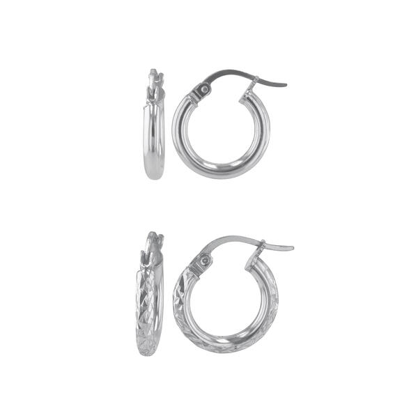 2pc. Polished & Diamond Cut Sterling Silver Hoop Earrings - image 