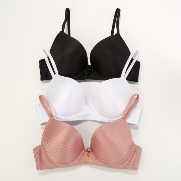 Womens Body Embrace 3pk. Satin Stripe Push Up Bras BE6845-3PKE - image 