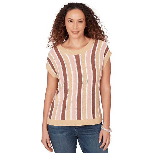 Womens Skyes the Limit Blooming Pastels Striped Cap Sleeve Crew - image 