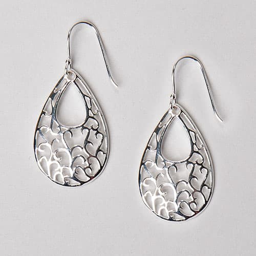 Sterling Silver Open Filigree Teardrop Earrings - image 