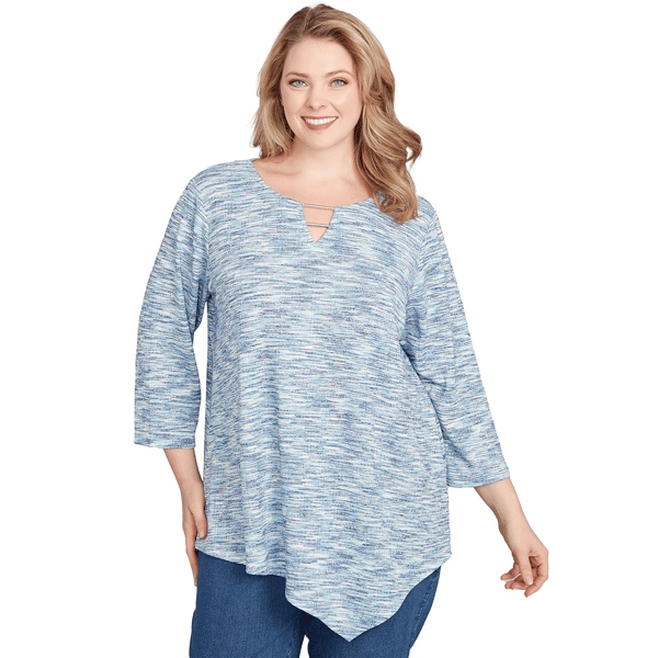 Women''s Ruby Rd. Indigo Go Spacedye Knit Asymmetric Top - image 