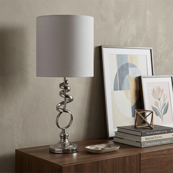 HomeRoots 22in. Abstract Table Lamp with Off White Drum Shade