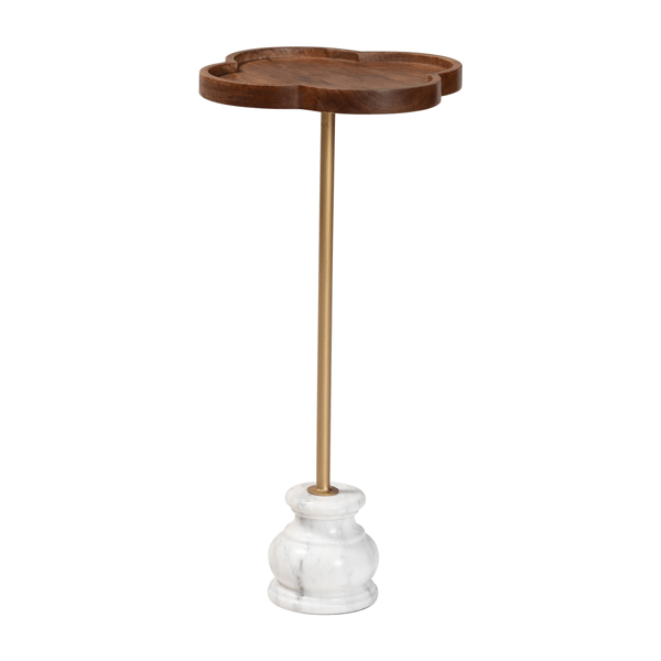 Baxton Studio Gezana Clover Tray Top Drink Table with Marble Base - image 