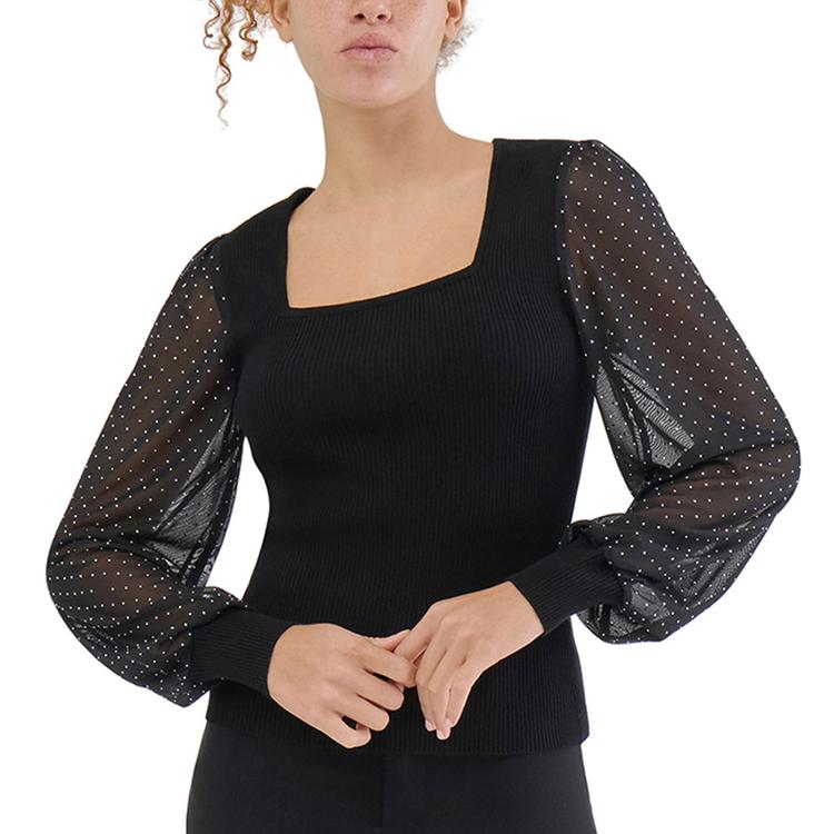 Juniors Madden Girl Rhinestone Mesh Puff Sleeve Top