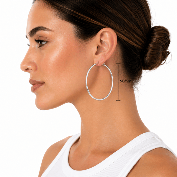 Saffron 60mm Stainless Steel Polished Round Bottom Hoop Earrings
