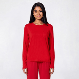 Juniors Pillow Talk Long Sleeve Solid Pajama Top with Pocket