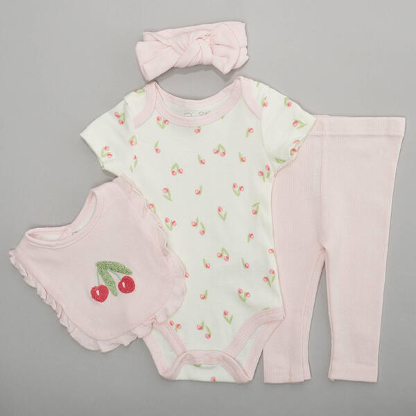 Baby Girl &#40;NB-9M&#41; Rene Rofe&#40;R&#41; 4pc. Cherry Bodysuit/Pants & Bib Set - image 