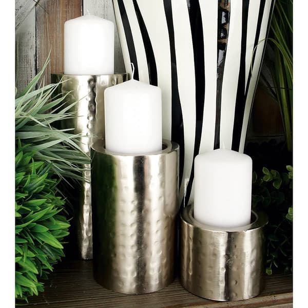 9th & Pike&#174; Silver Hammered Metal Candle Holders - Set of 3