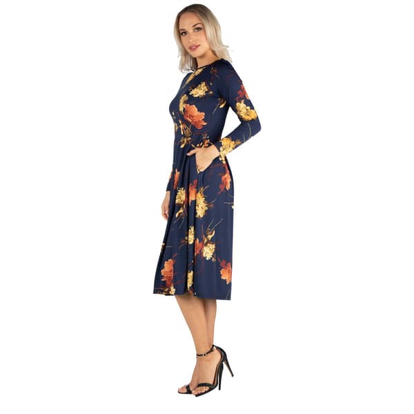 Womens 24/7 Comfort Apparel Floral Long Sleeve Fit & Flare Dress