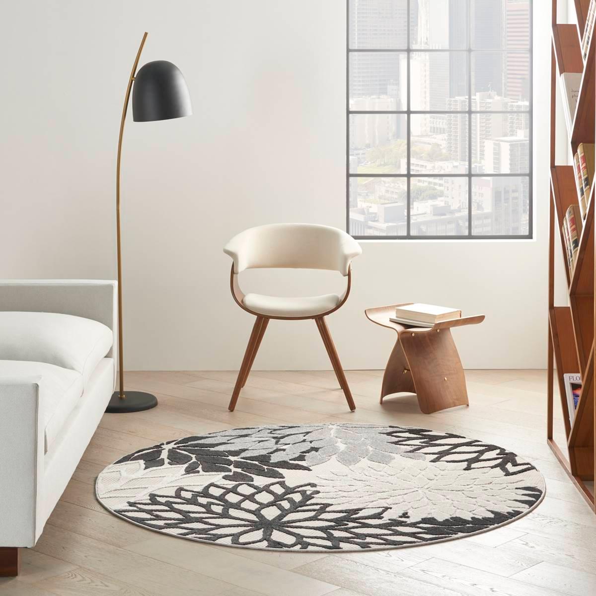 Nourison Aloha Monochrome Tropical Round Rug