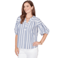 Womens Ruby Rd. French Riviera Elbow Puff Sleeve Stripe Blouse - image 3