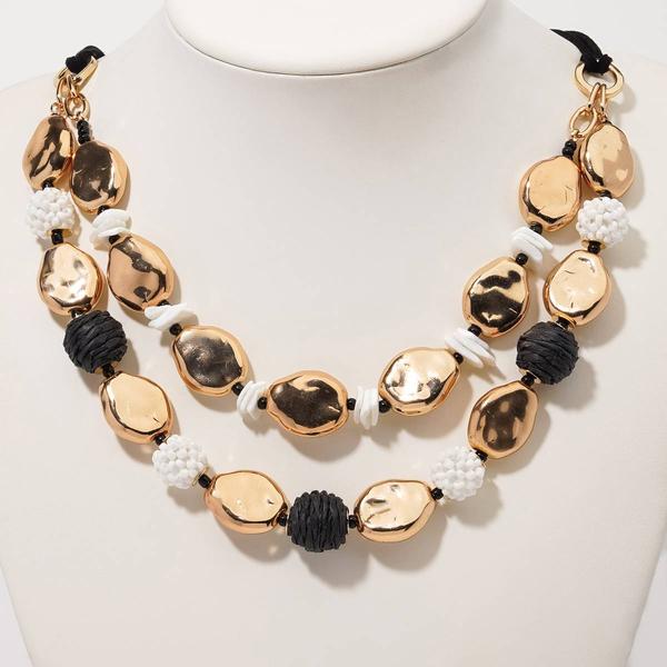 Ashley Cooper(tm) Gold-Tone Nugget Black Raffia Wrapped Necklace - image 
