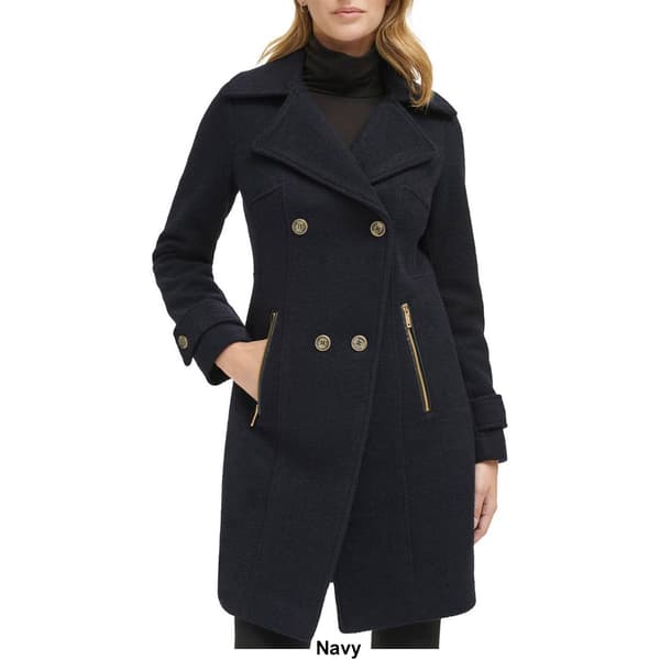 Womens Guess Double Breasted Military Faux Wool Coat w/Pockets