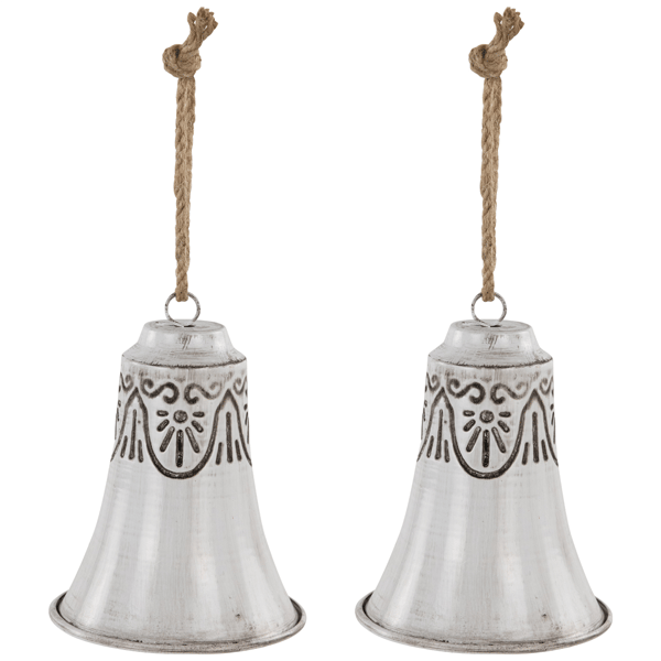 Northlight 2pc. Grey & White Embossed Bells Christmas Ornaments