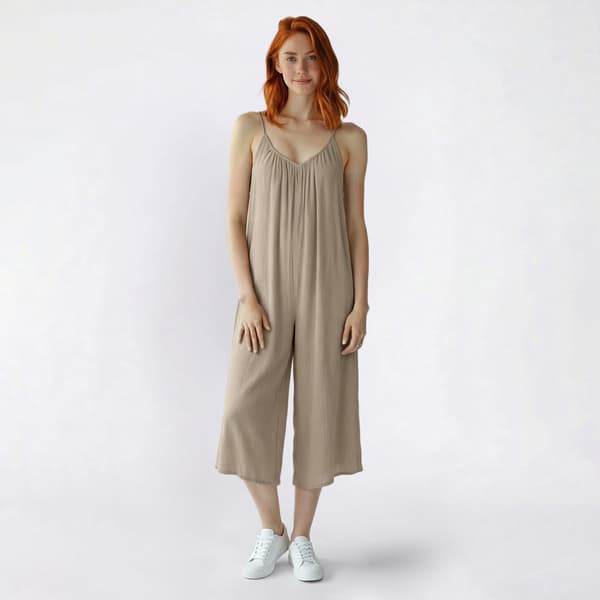 Juniors Hunter & Brown Crosshatch Crop Jumpsuit with Pockets