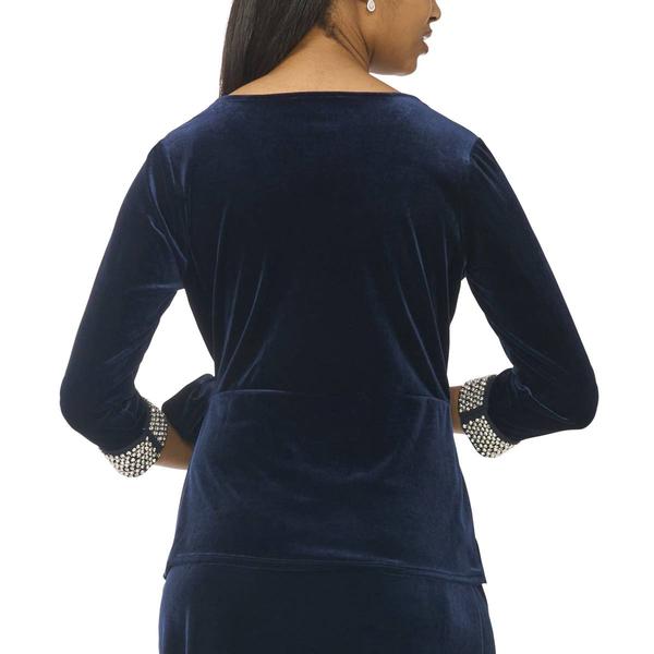 Womens MSK 3/4 Rhinestone Sleeve Velvet Faux Wrap Blouse