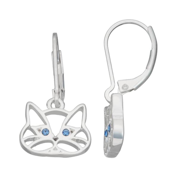 Napier 1.1in. Silver-Tone & Sapphire Cat Leverback Drop Earrings - image 