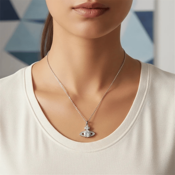 Saffron 1ctw. Moissanite Diamond Saturn Pendant Necklace