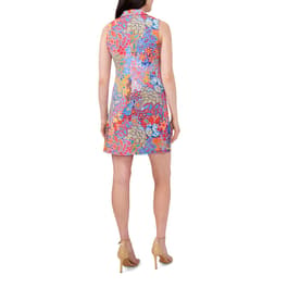 Womens MSK Sleeveless Floral Half Zip Neck A-Line Dress - Coral