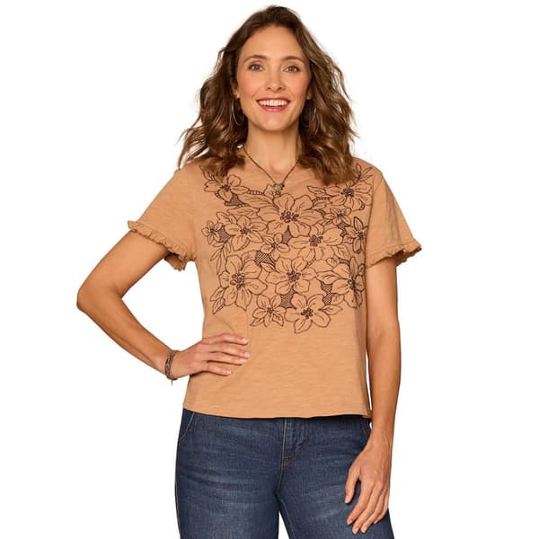 Womens Democracy Short Ruffle Sleeve Floral Blouse - image 