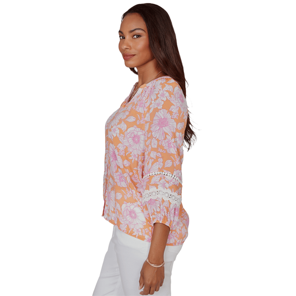 Womens Ruby Rd. Hothouse Florals 3/4 Sleeve Floral Button Blouse