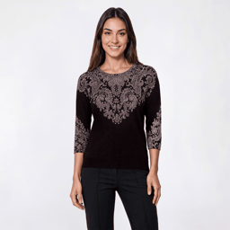 Womens Emily Daniels 3/4 Sleeve Rhinestone Paisley Sweater